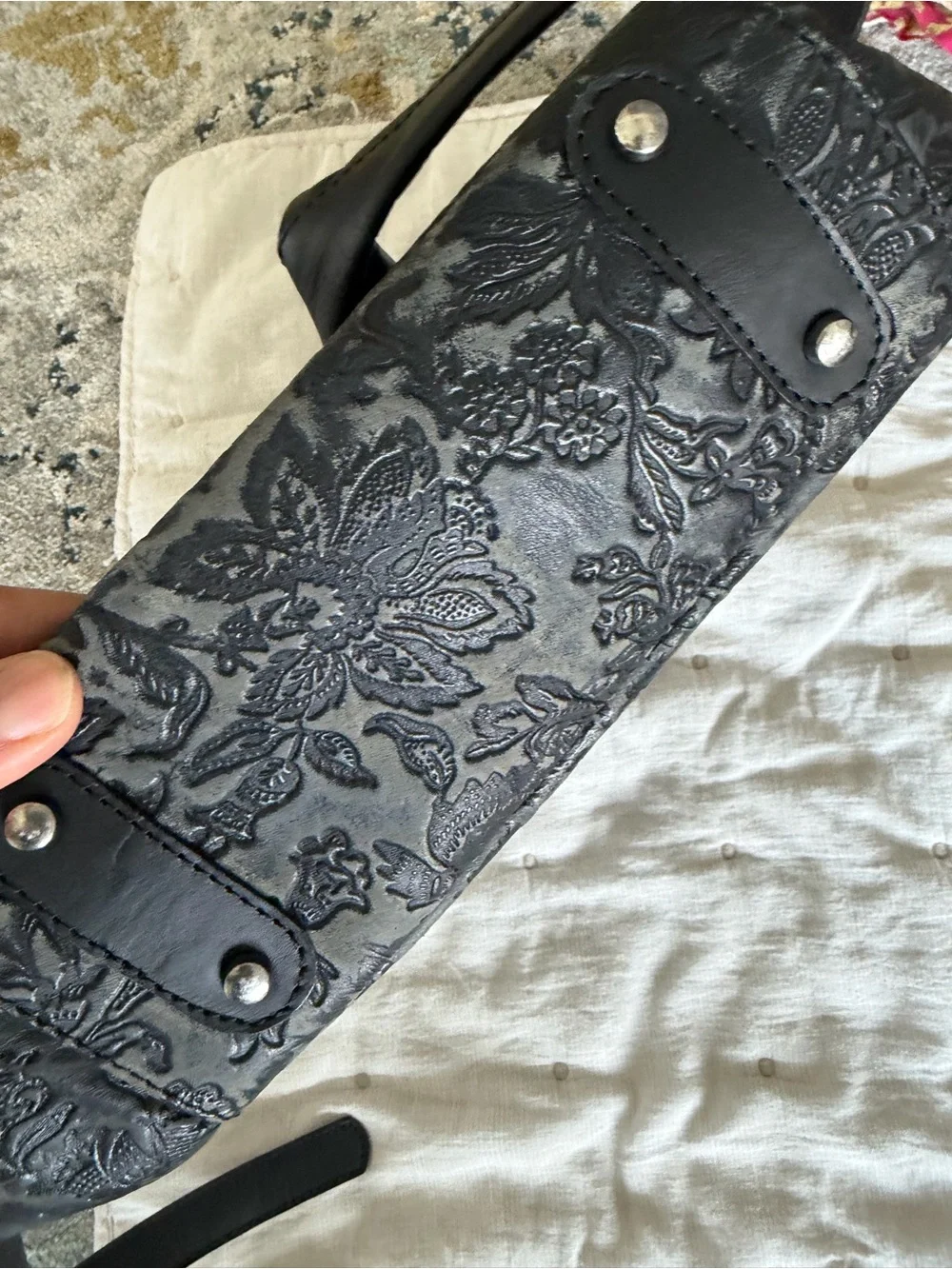 Black Floral Embossed Backpack for Men